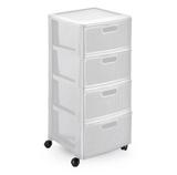 Porta Tudo Rattan Com Rodas Branco 04 Gavetas - Cardosoutl