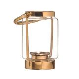 Porta Vela Natalino Grande em Vidro Dourado com Alça 1 Peça - Cromus