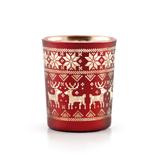 Porta Vela Natalino Vermelho Renas e Flocos de Neve Ouro 5cm - Cromus