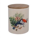 Pote ceramica com tampa de madeira tucano 13cm x 13cm x 16,5 - Btc decor