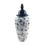 Pote Com Tampa Cerâmica Ikebana Branco e Azul Grande - Novo tempo