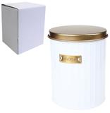 Pote de metal redondo branco para mantimentos biscoito com tampa dourada 2,2litros - Rio de ouro