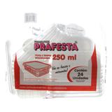 Pote de Plástico Descartável para Alimentos Retangular com Tampa 250ml com 24 Unidades Prafesta
