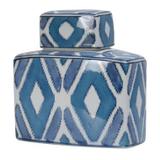 Pote de porcelana geometrica azul 21cm x 11cm x 20cm - Btc decor