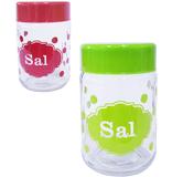 Pote De Vidro Redondo Decorado Sal Com Tampa De Plastico Colors 600Ml - Faria e faria