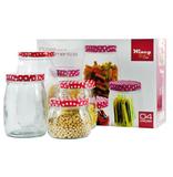Pote de vidro redondo transparente para mantimentos com tampa poa colors kit com 4 pecas na caixa - Wincy