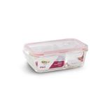 Pote de vidro retangular 700ml com divisória e tampa hermética - Coleção Click Glass, Casa Linda