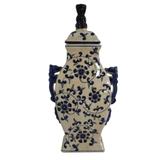 Pote Decorativo Cerâmica Azul Floral - Btc