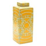 Pote decorativo de ceramica amarelo e branco - Btc decor