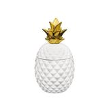 Pote em cerâmica Mart Abacaxi 20x10,5cm branco com dourado