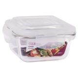 Pote Hermético Quadrado Vidro Borosilicato Tampa 4 Travas Marmita Micro-ondas 320ML - Click Glass