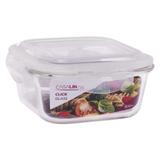 Pote Hermético Quadrado Vidro Borosilicato Tampa 4 Travas Marmita Micro-ondas 800ML - Click Glass