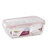 Pote Hermético Retangular Divisória Vidro Borosilicato Tampa 4 Travas Marmita 700ML - Click Glass