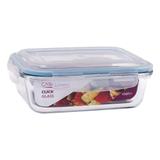 Pote Hermético Retângular Vidro Borosilicato Tampa 4 Travas Marmita Micro-ondas 1040ML - Click Glass