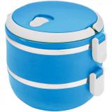 Pote Marmita Dois Andares em Plastico e Inox com Alca para Transporte Azul Mandiali