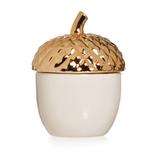 Pote Natal Decorativo Formato Noz Branco e Dourado 11x9cm - Cromus