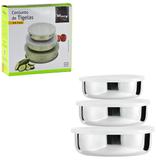 Pote / tigela redonda de inox com tampa de plastico kit com 3 pecas - Wellmix