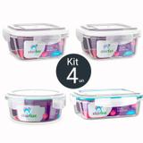 Potes De Vidro Starlux Com Tampa Hermetica Kit C/ 4 Unidades - Arcom