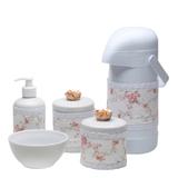 Potes, Garrafa, Molhadeira e Porta Álcool-Gel Com Capa Florzinha Dourada Quarto Bebê Infantil Menina - Potinho de mel