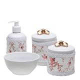 Potes, Molhadeira e Porta Álcool-Gel Com Capa Lacinho Dourado Quarto Bebê Infantil Menina - Potinho de mel