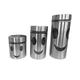 Potes Para Mantimentos Inox Vidro 3 Peças Com Tampa Carinha - Re
