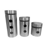 Potes Para Mantimentos Inox Vidro 3 Peças Com Tampa Ref 2135