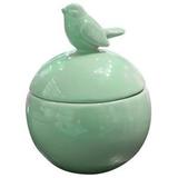 Potiche ceramica decorativo round top bird verde peq 10 x 10 x 12,8 cm - Urban