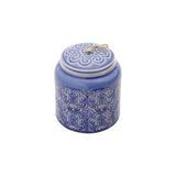 Potiche ceramica embossed flowers azul 11x11x13cm - Urban