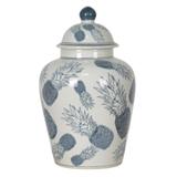 Potiche de porcelana azul claro abacaxi 21cm x 35cm - Btc decor