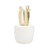 Potiche Decorativo Cactos 10 cm Branco e Dourado - Lyor