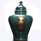 Potiche Decorativo Jade Green Abacaxi Dourado - Soul home