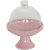 Prato com Pé de Porcelana com Tampa de Vidro 14cmx14cmx19cm Rojemac Rosa Claro