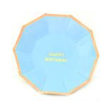 Prato De Papel Happy Birthday Azul Bebê 10 Unidades - Silver plastico