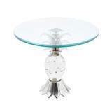 Prato De Vidro P/Bolo C/Base De Aço Inox Abacaxi 30,5X24,5Cm - Prestige