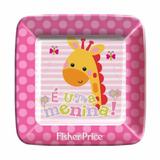 Prato Descartável Quadrado Chá de Bebê Rosa 18 cm 08 unidades Fisher Price Regina Festas