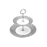 Prato duplo 26,5 cm para doces de porcelana branca e prateada com suporte de metal Vera Wolff - 17424