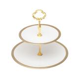 Prato duplo 27 cm para doces de porcelana branca com suporte de metal dourado Paddy Wolff - 25110