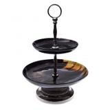Prato Duplo de Chifre e Metal 26cmx15cm Vênus Victrix Marrom