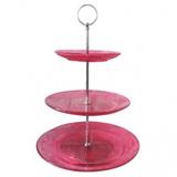 Prato e Suporte para Doces de Vidro 3 Andares Pink - BTC