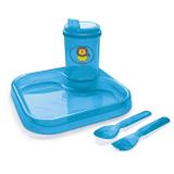 Prato Infantil para Refeicao + Copo, Garfo e Colher Azul Injetemp