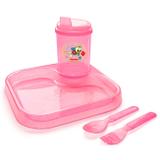 Prato Infantil para Refeicao + Copo, Garfo e Colher Rosa Injetemp
