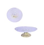 Prato para bolo doces de acrilico redonda paris com pe dourado 24x8cm - Transparente com pé dourado - 24CM - Fu xing