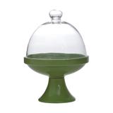 Prato Para Bolo Porcelana Verde Com Pé E Tampa 14x19cm Bon Gourmet