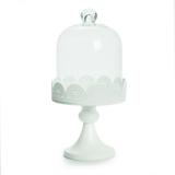 Prato para Cupcake/Doce/Bolo/Doce Cake com Cúpula Branco Borda Rendada - 29 X 15 Cm - Cromus