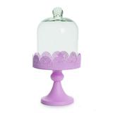 Prato para Cupcake/Doces Cake com Cúpula Rosa Borda Rendada - 29 X 15 Cm - Cromus