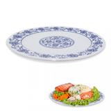 Prato Raso 25cm em Melamina / Plastico Decorado Branco Fuxing