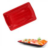 Prato Retangular 21x13 Cm Vermelho em Melamina para Petiscos e Sushis Fuxing