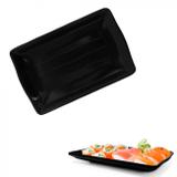 Prato Travessa 21x13 Cm Preto em Melamina para Petiscos e Sushis Fuxing