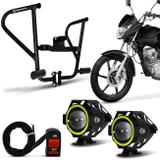 Protetor Carenagem Com Slider Honda Cg 150 Titan Fan 03 a 19 Shutt Preto Com Farol de Milha LED Par