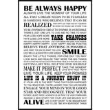 Quadro Canvas com Moldura Preta Frase Motivacional Seja Sempre Feliz 80x120cm - Decore pronto